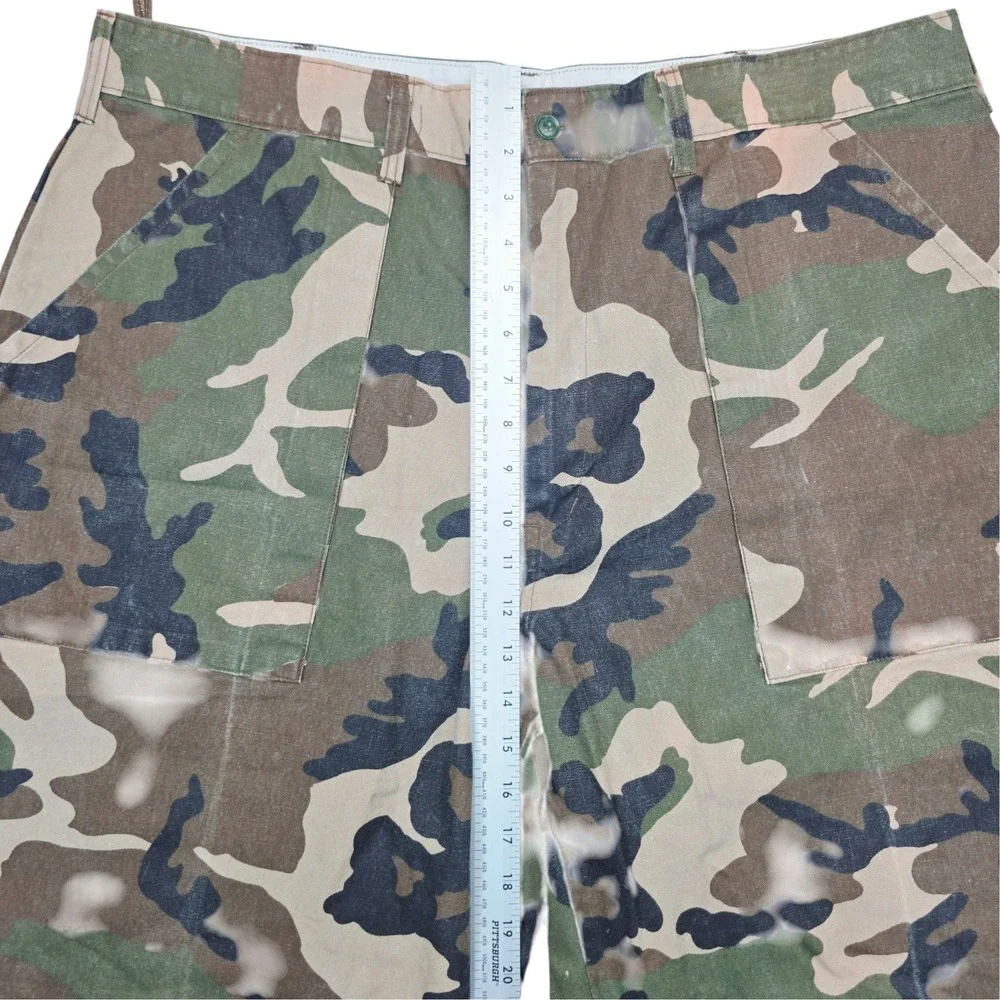 Mens Vintage Woodland Camo Utility Pants Straight Leg Cargo Trousers 39x28